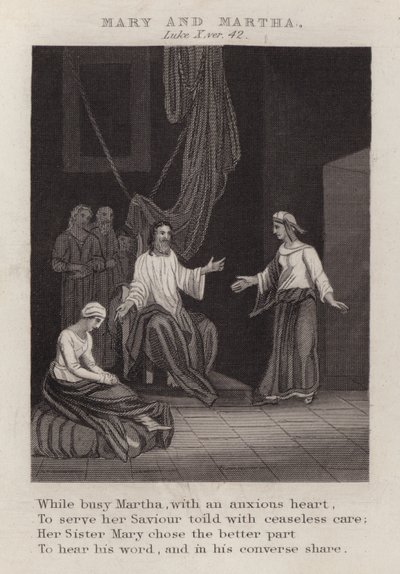 Mary og Martha, Luke X, ver 42 (gravering) af English School