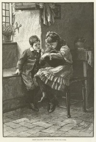 Mary helping her brother with his sums  af English School