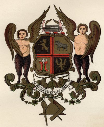 Frimurervåben, efter et malet panel i W.H.Y. Rylands, fra The History of Freemasonry, bind II, udgivet af Thomas C. Jack, London, 1883 af English School