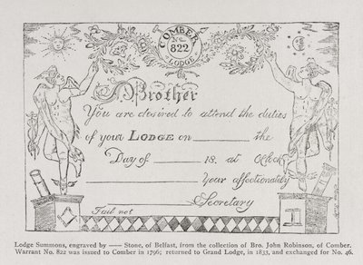 Frimurerlogeindkaldelse, dateret 1796 af English School