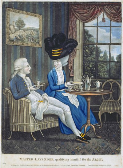 Master Lavender, der kvalificerer sig til hæren, pub. af Carington Bowles (fl.1744-93), 1781 (mezzotintgravering) af English School