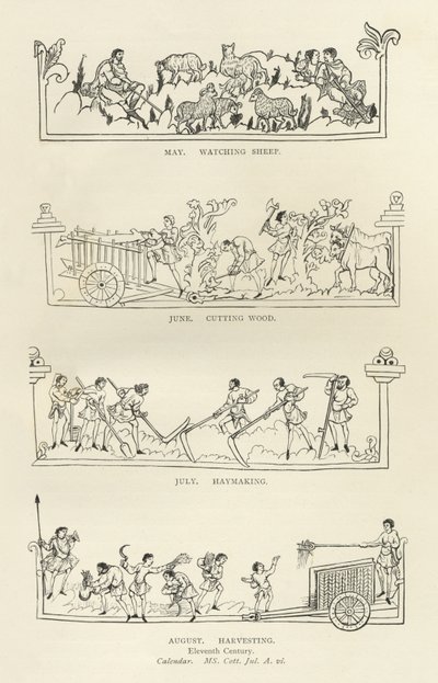 Maj, juni, juli og august, fra Julius-kalenderen og salmebogen, illustration fra History of the English People af English School