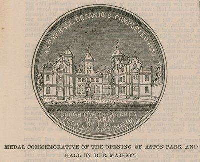 Medalje til minde om åbningen af Aston Park og Hall af Hendes Majestæt af English School