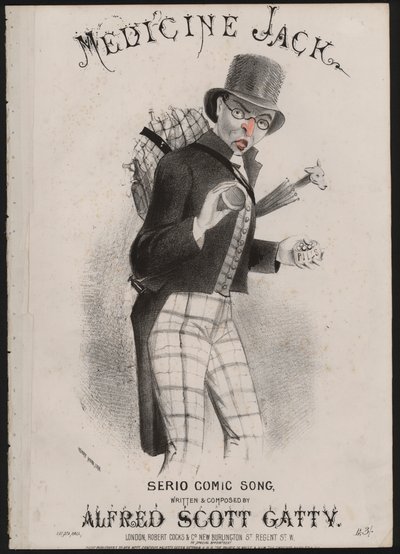 Medicine Jack - pillesælger (farvelitografi) af English School