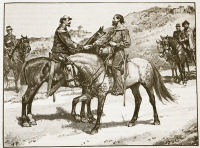 Møde mellem Garibaldi og Victor Emmanuel, illustration fra Cassells Illustrated History of England (sepia foto) af English School