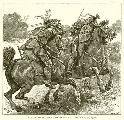 Møde mellem Hotspur og Douglas i Chevy Chase, 1388 af English School