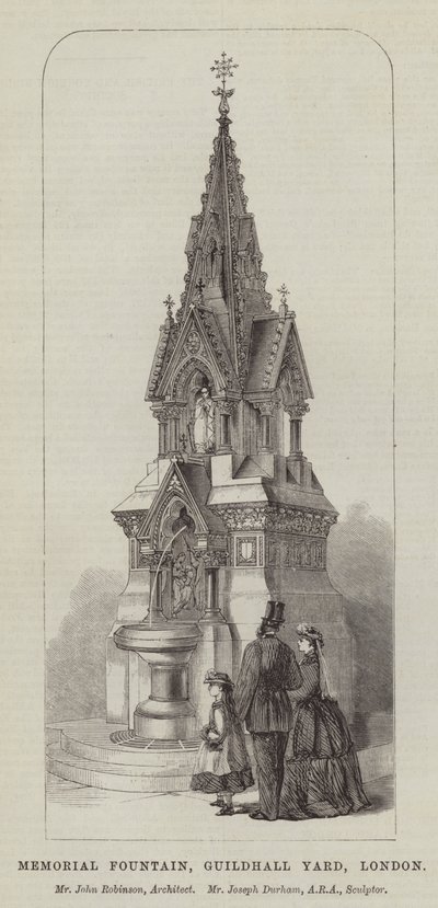 Memorial Fountain, Guildhall Yard, London, hr. John Robinson, arkitekt, hr. Joseph Durham, ARA, billedhugger (gravering) af English School