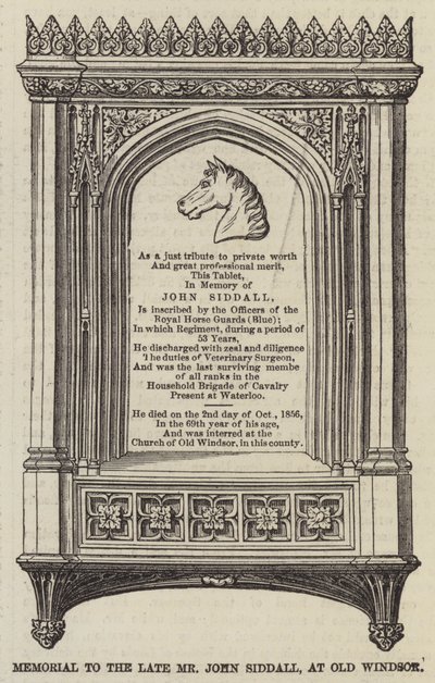 Mindesmærke for afdøde John Siddall, ved Old Windsor (gravering) af English School