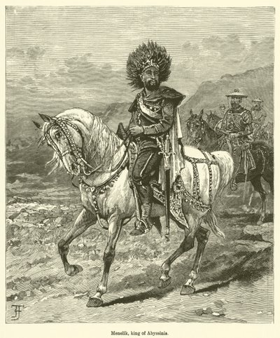 Menelik, konge af Abessinien (gravering) af English School