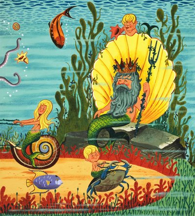 Mermaid Folk (gouache på papir) af English School