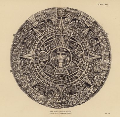 Mexico: Den aztekiske kalendersten (gravering) af English School