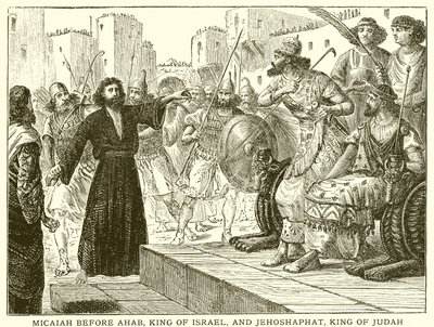Mika foran Akab, Israels konge, og Josafat, Judas konge af English School