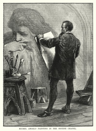 Michelangelo-maleri i Det Sixtinske Kapel (gravering) af English School