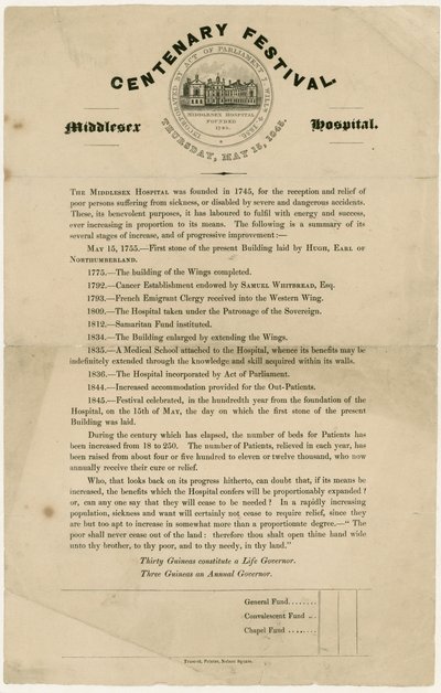 Middlesex Hospital. Hundredårsfest af English School