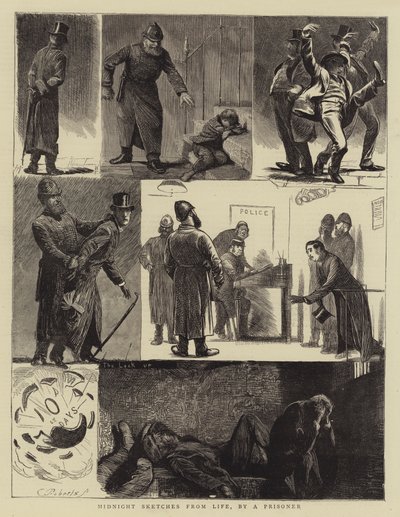 Midnatsskitser fra livet, af en fange (gravering) af English School