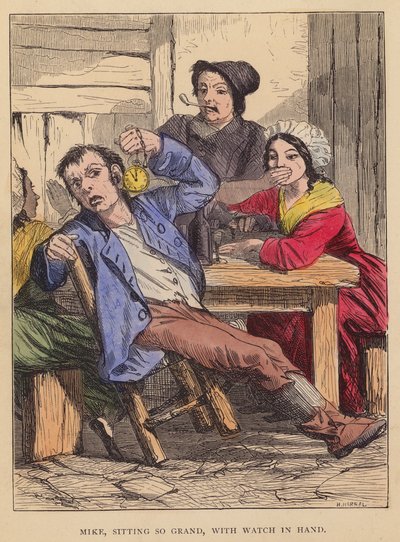 Mike, der sidder så flot med et ur i hånden (farvelitografi) af English School