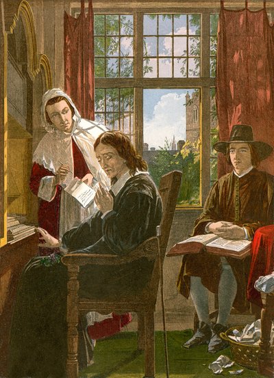 Milton dikterer "Samson Agonistes" (koloreret kobberstik) af English School