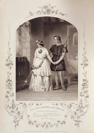 Miss Jenny Marston som Perdita og Mr. F. Robinson som Florizel, akt IV Scene 3, i The Winters Tale af William Shakespeare (1564-1616) indgraveret af Thomas Sherratt (fl.1860-80) fra en daguerreotypi af Pa af English School