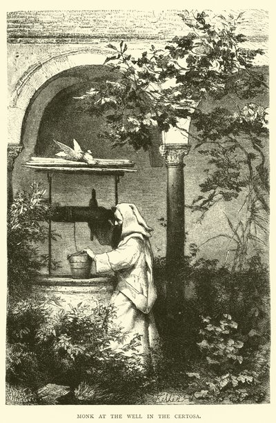 Monk at the well in the Certosa  af English School