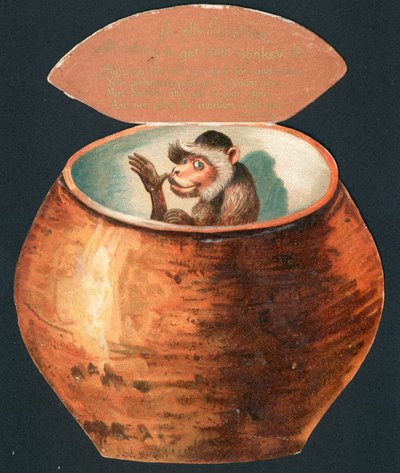 Abe i gryde, julekort af English School