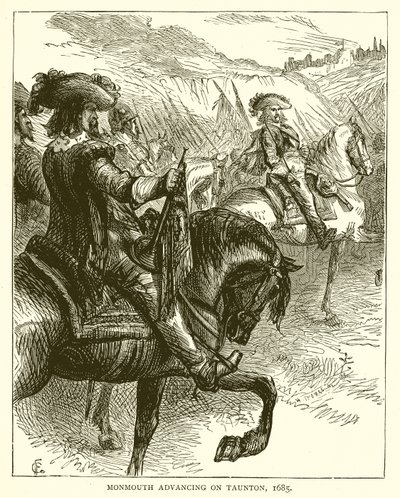 Monmouth rykker frem på Taunton, 1685 af English School