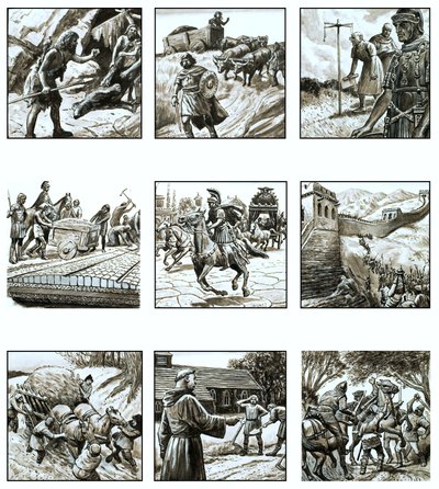 Montage af billeder om vejens historie af English School