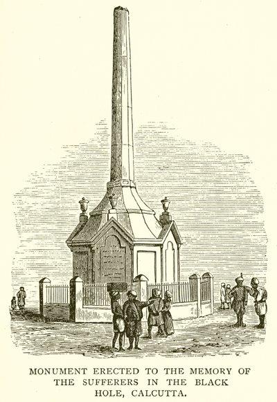 Monument rejst til minde om de lidende i det sorte hul, Calcutta af English School