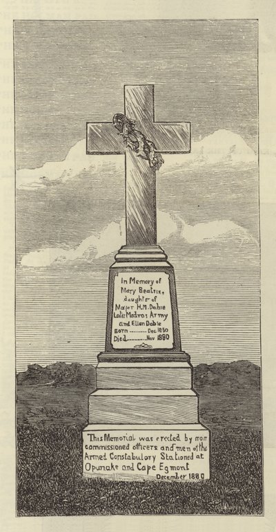 Monument ved Upunka, New Zealand (gravering) af English School