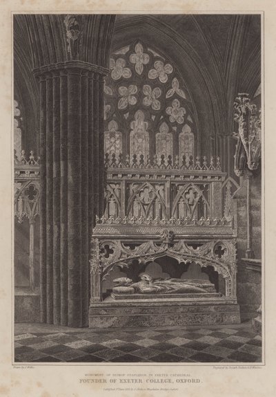 Monument af biskop Stapledon, grundlægger af Exeter College, Oxford, i Exeter Cathedral (gravering) af English School