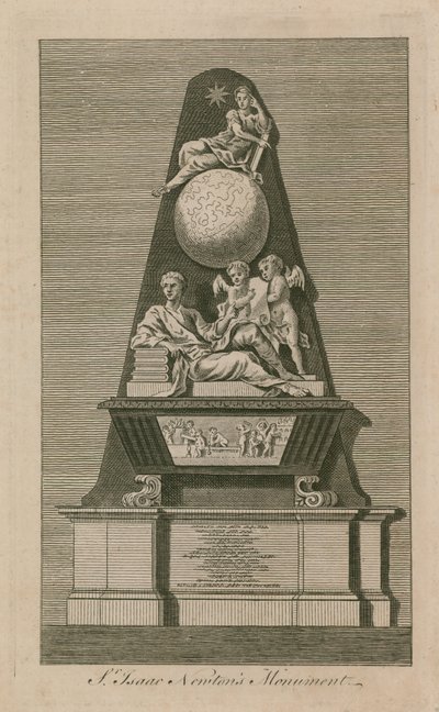 Monument for Sir Isaac Newton i Westminster Abbey af English School