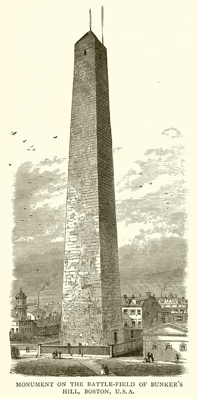 Monument på Battle-Field of Bunkers Hill, Boston, U.S.A. af English School