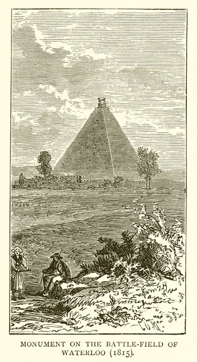 Monument på slagmarken ved Waterloo (1815) af English School