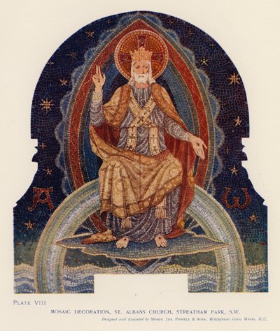 Mosaik dekoration, St Albans Church, Streatham Park, London (farve litho) af English School