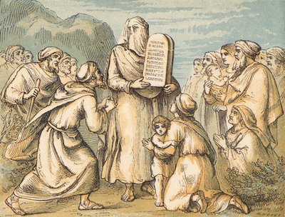 Moses Veiled (farvet gravering) af English School