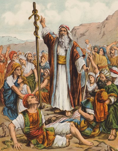 Moses og slangen af messing (farvelitografi) af English School