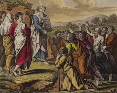 Moses leverer de ti bud (farve litho) af English School