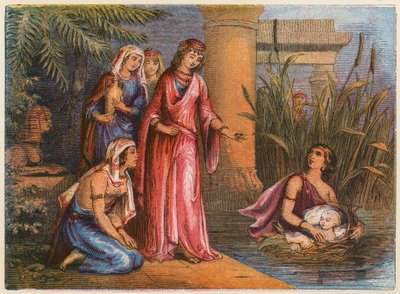 Moses i sivskoven (farvelitografi) af English School