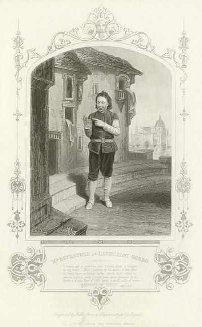 Mr Buckstone som Launcelot Gobbo, The Merchant of Venice af English School