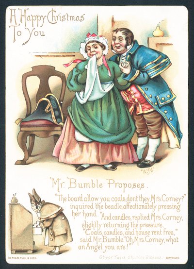 Hr. Bumble og fru Corney, julekort af English School
