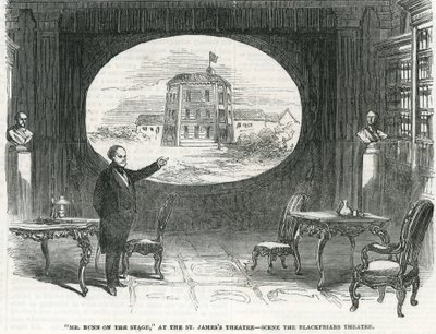 Herr Bunn auf der Bühne, im St. James-Theater - Szene im Blackfriars-Theater von English School