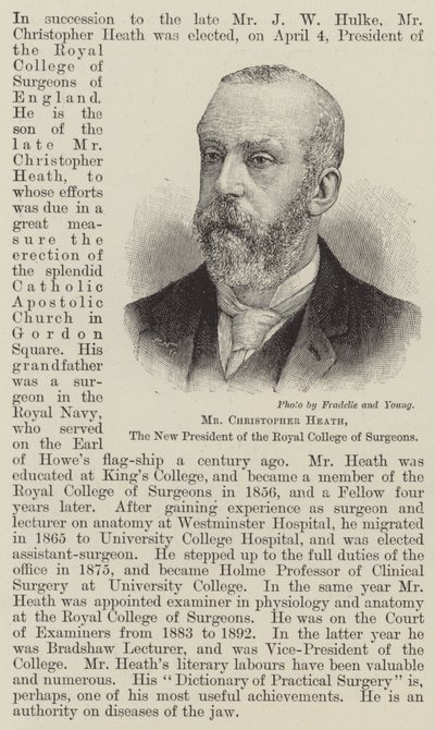 Christopher Heath, den nye præsident for Royal College of Surgeons (gravering) af English School