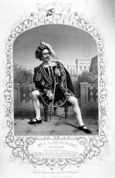 Hr. E.L. Davenport som Benedick, Act II Scene 3, i Much Ado About Nothing, af William Shakespeare (1564-1616) fra en daguerreotypi af Paine of Islington (gravering) af English School