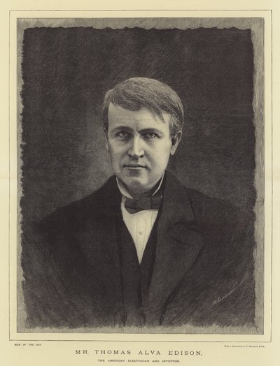 Thomas Alva Edison, den amerikanske elektriker og opfinder (gravering) af English School