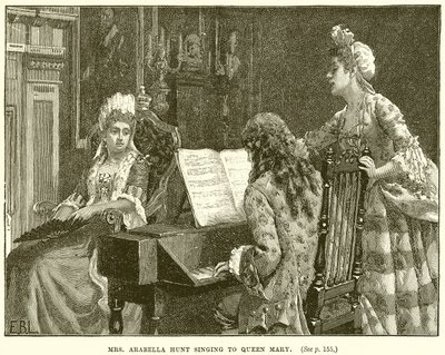 Fru Arabella Hunt synger for Queen Mary af English School