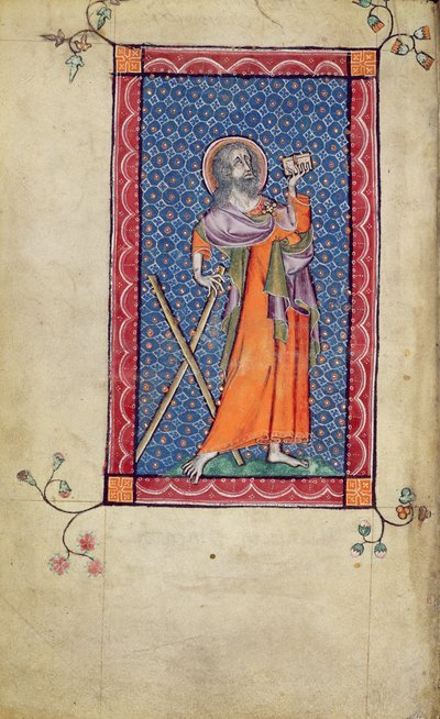 Ms 1-2005, f.1v: St. Andrew, miniature fra Macclesfield Psalter, Use of Sarum, East Anglia, ca. 1330 af English School
