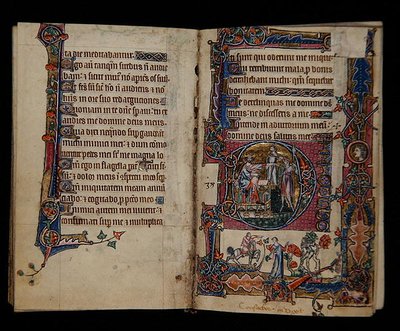 Ms 1-2005, ff.57v-58r: Saul sender Doeg for at dræbe præsterne i Nob, historisk initial fra Macclesfield Psalter, Use of Sarum, East Anglia, ca. 1330 (vellum) af English School