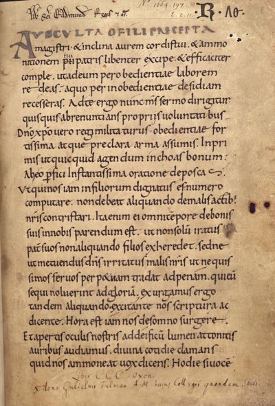 Fru 197 f.1r Benedikts regel af English School