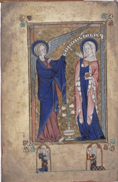 Ms 242 Folio 2v, Bebudelse til Jomfruen, fra Grey-Fitzpayne Hours af English School