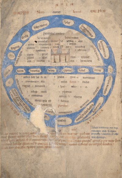 Ms 254, f.1v: Mappa Mundi, fra et Bestiary, ca. 1200-30 af English School