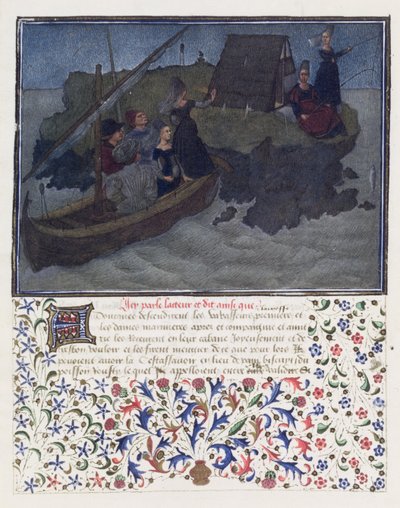 Ms. 2597 Hjerte, begær og generøsitet lander i natten med forlovede og forventning på klippen af selskabet og venskab, faksimile-udgave af Livre du Coeur dAmours Espris af Rene dAnjou (farve af English School